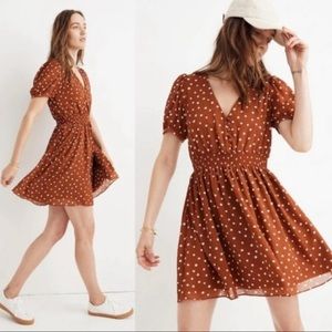 Madewell Smocked-Waist Brown Polka-Dot Dress
